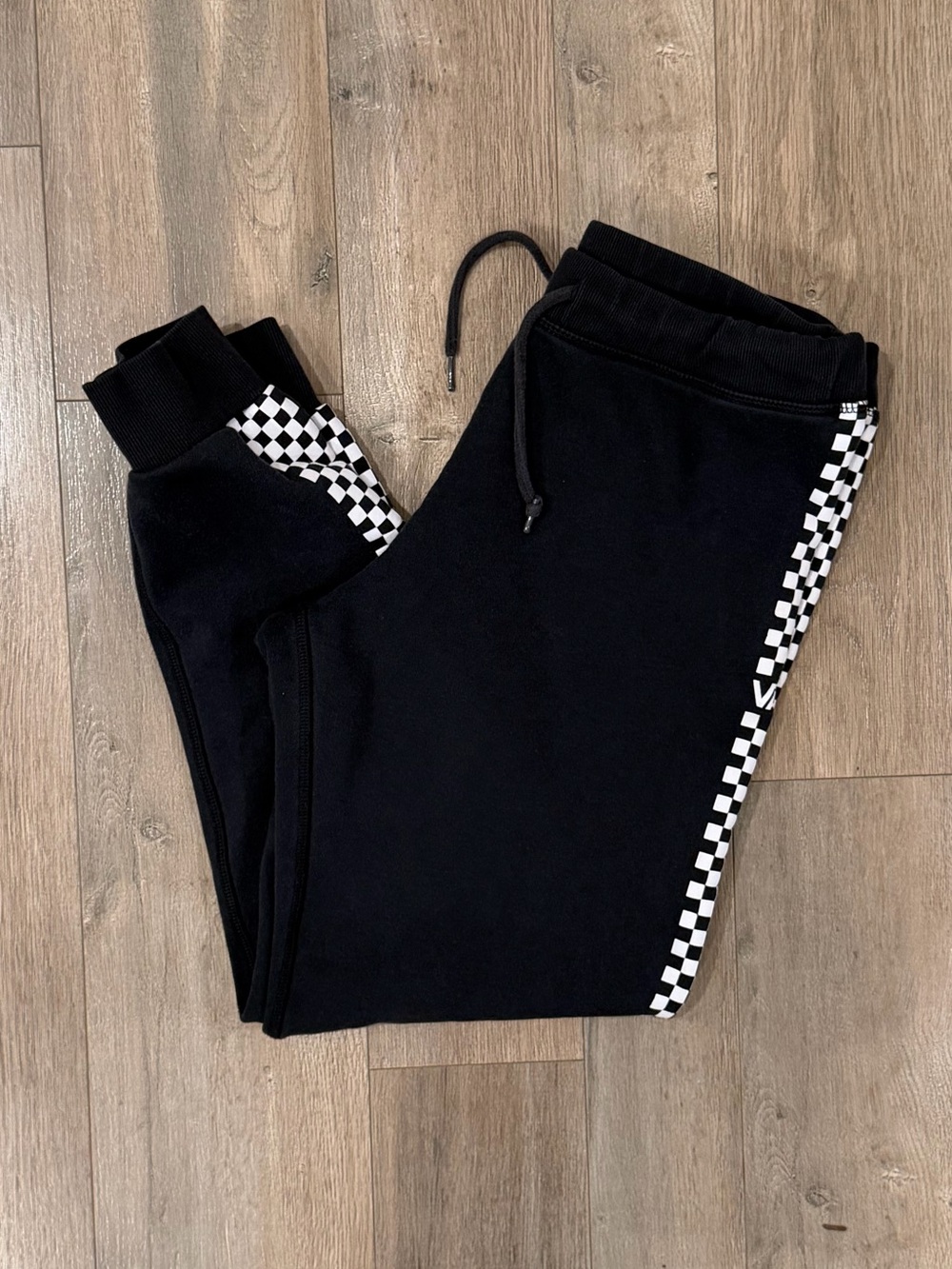 Vans Black Joggers with White Checker Side Stripe
